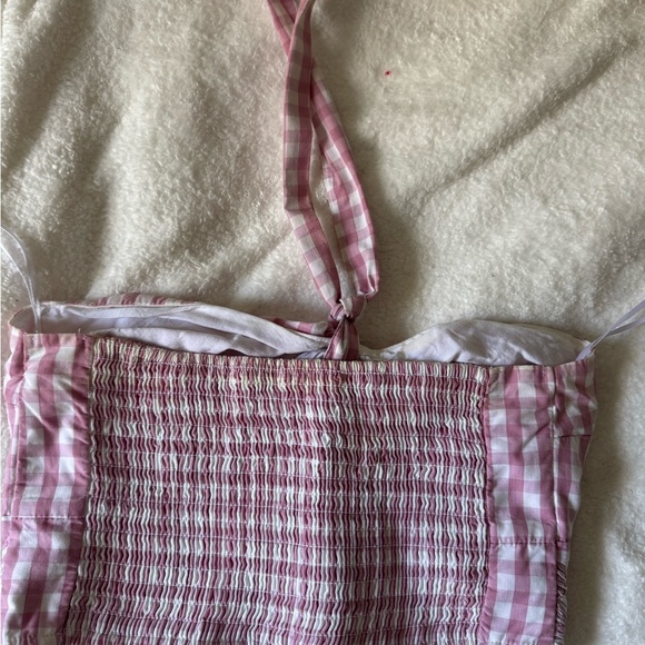 Abercrombie Pink Gingham Crop Halter Top Size Medium - Picture 4 of 4